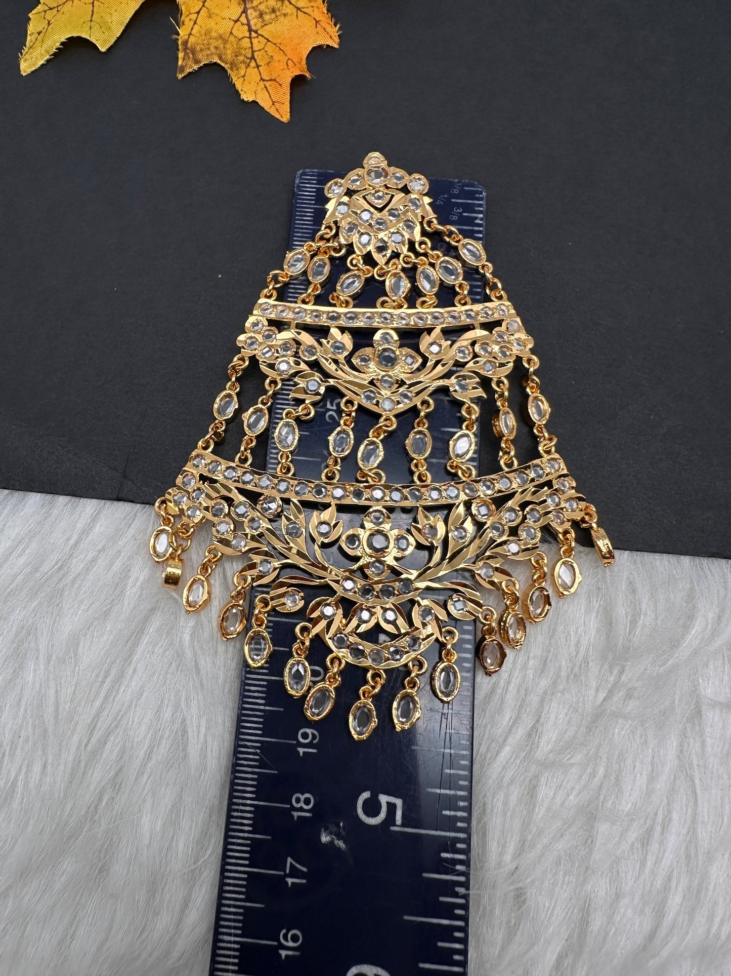 6 Carat Gold Plated Hyderabadi Jadau CZ Golden Jhoomar