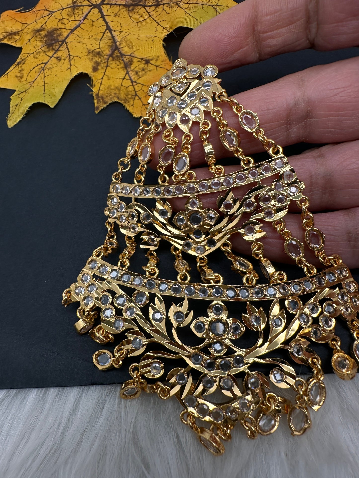 6 Carat Gold Plated Hyderabadi Jadau CZ Golden Jhoomar
