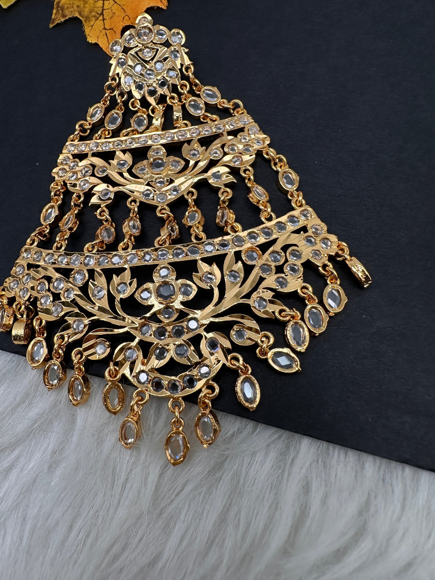 6 Carat Gold Plated Hyderabadi Jadau CZ Golden Jhoomar