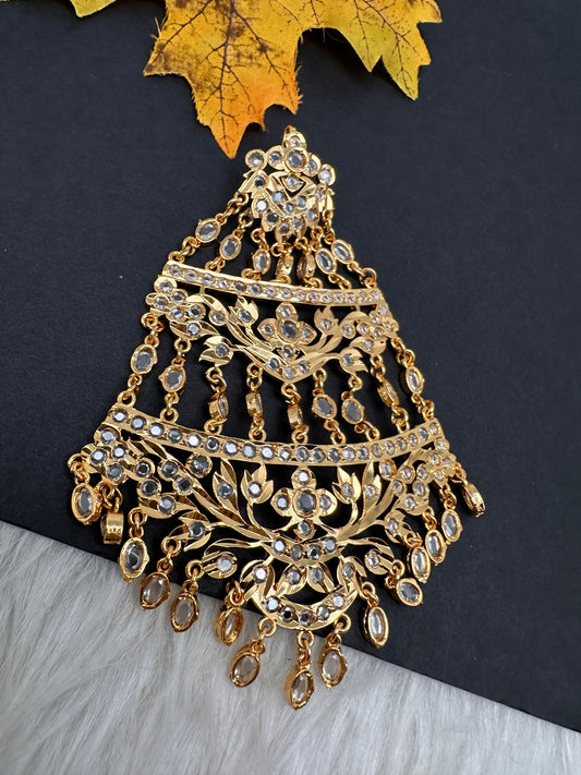 6 Carat Gold Plated Hyderabadi Jadau CZ Golden Jhoomar
