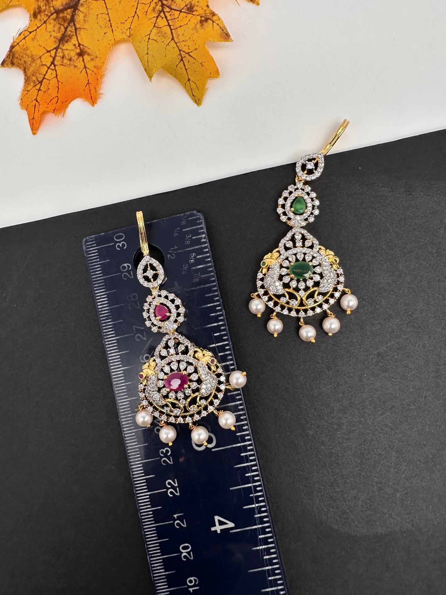 Diamond Finish Color Stone Maangteeka - Green