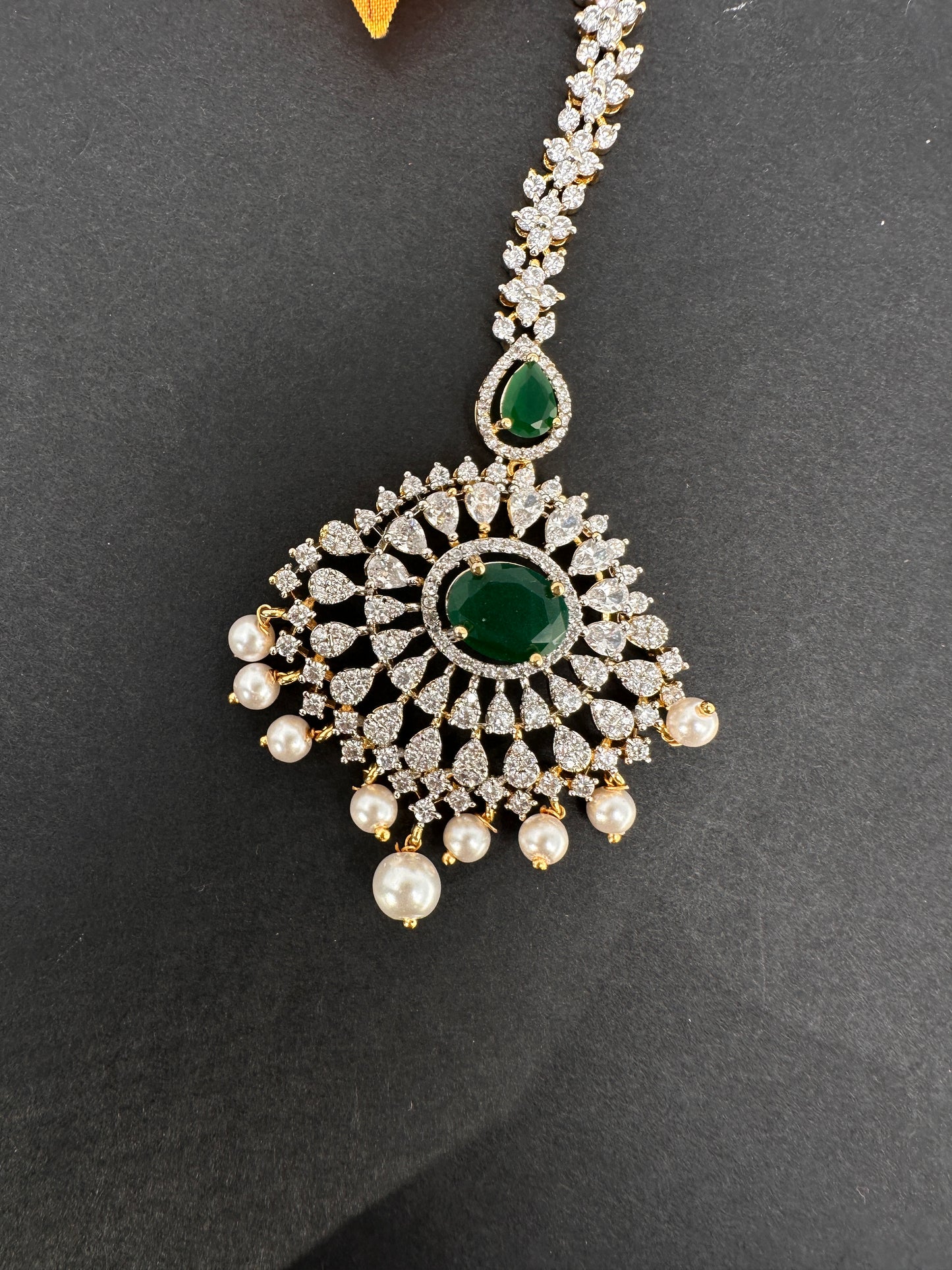 Emerald Green Diamond Finish  Maang tikka - 