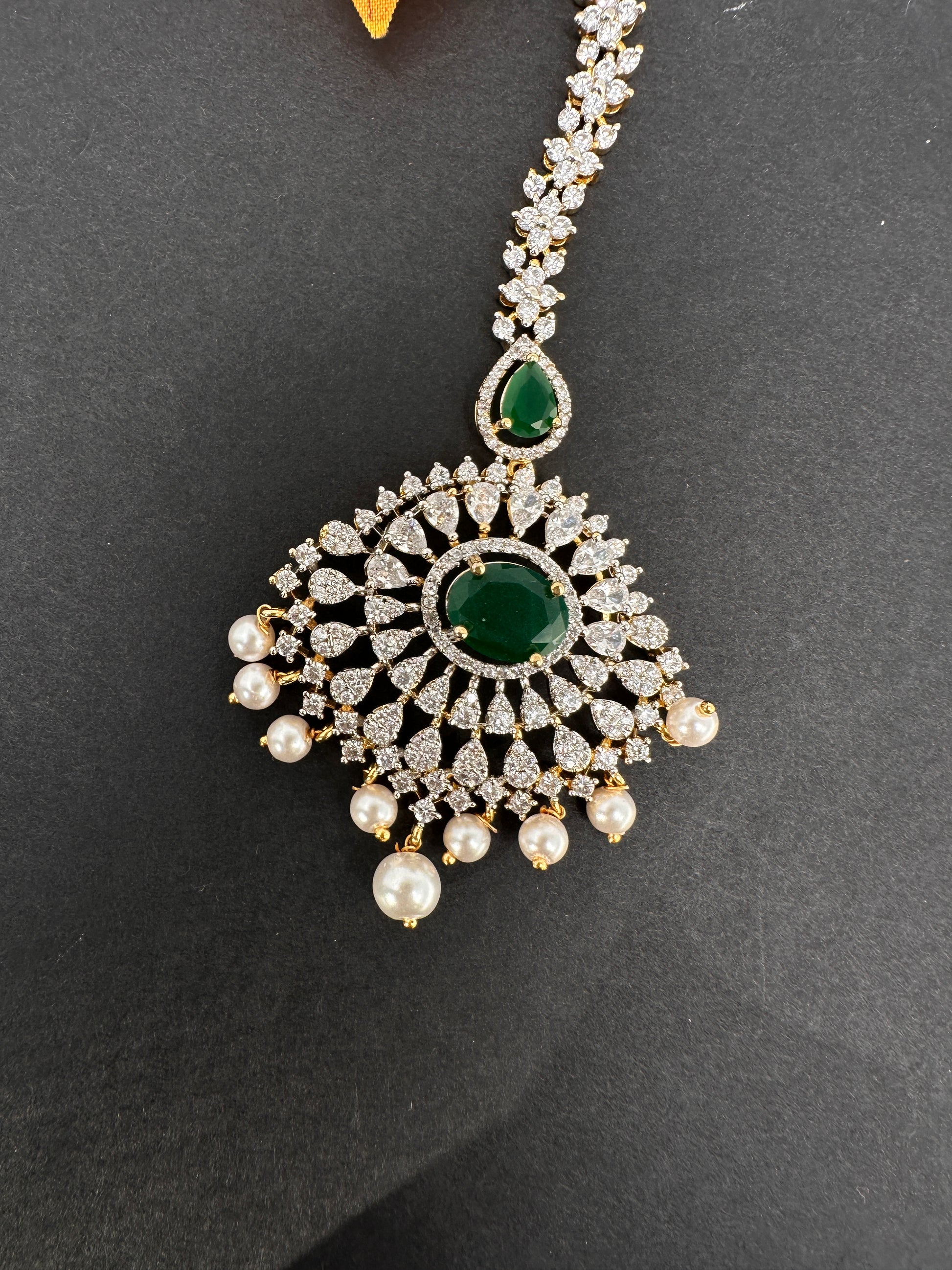 Emerald Green Diamond Finish  Maang tikka - 