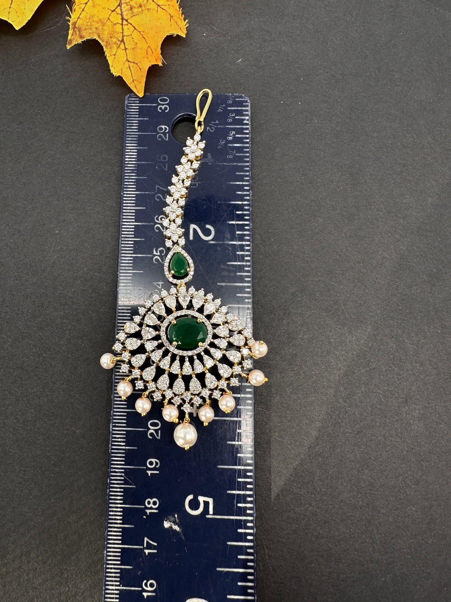 Emerald Green Diamond Finish  Maang tikka - 