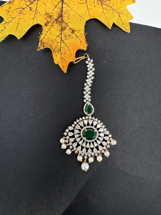 Emerald Green Diamond Finish  Maang tikka - 