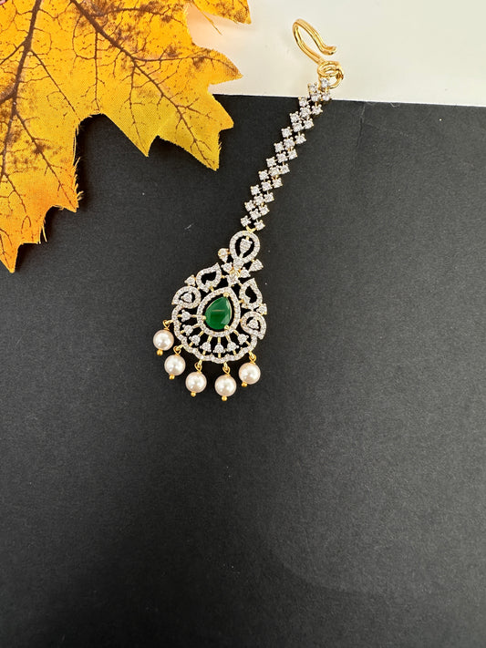 Emerald Green Diamond Finish  Maang tikka - 