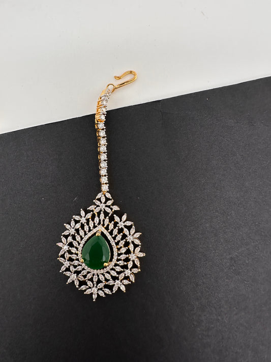 Emerald Green Diamond Finish  Maang tikka - 