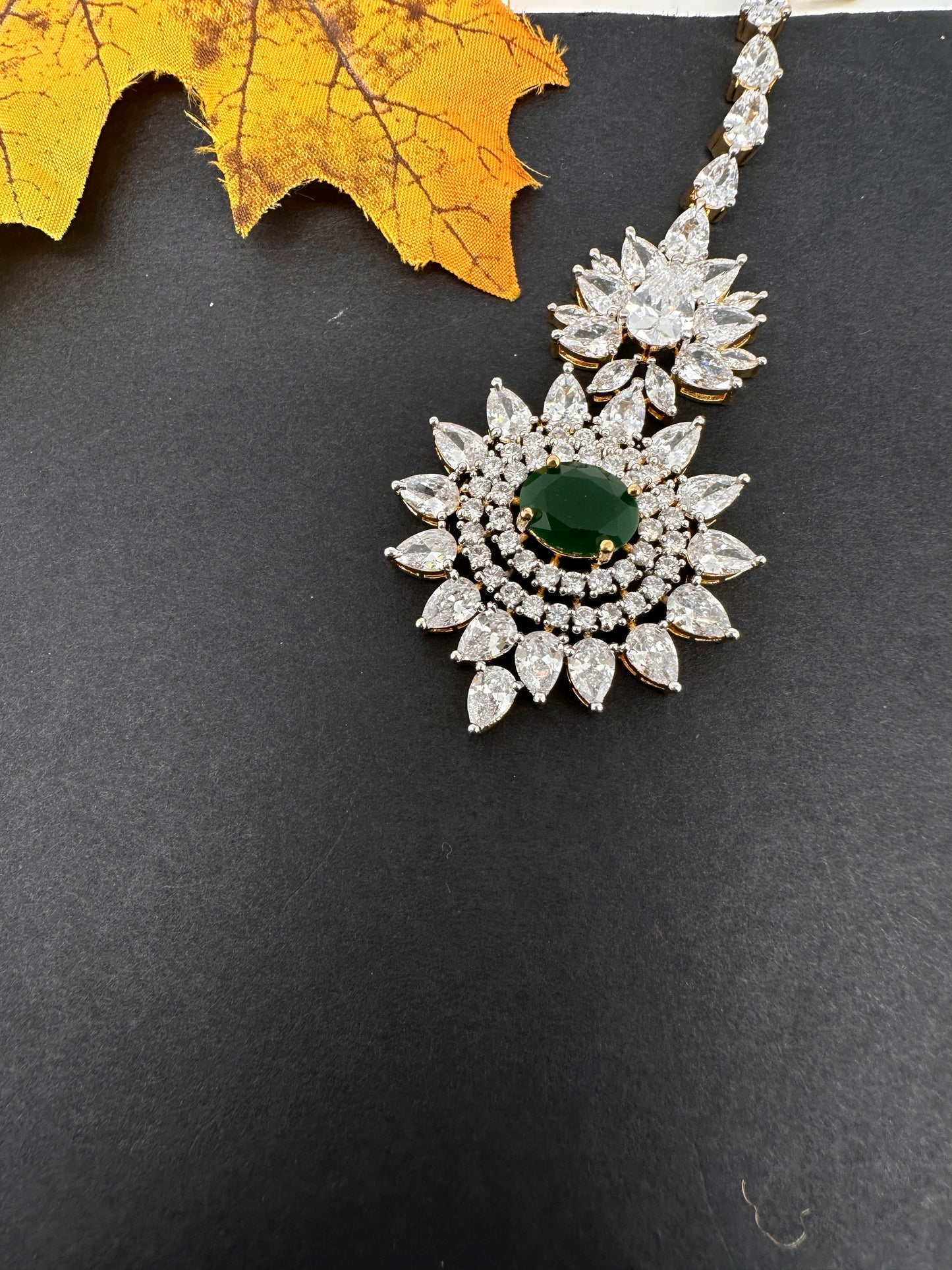 Emerald Green Diamond Finish  Maang tikka - 