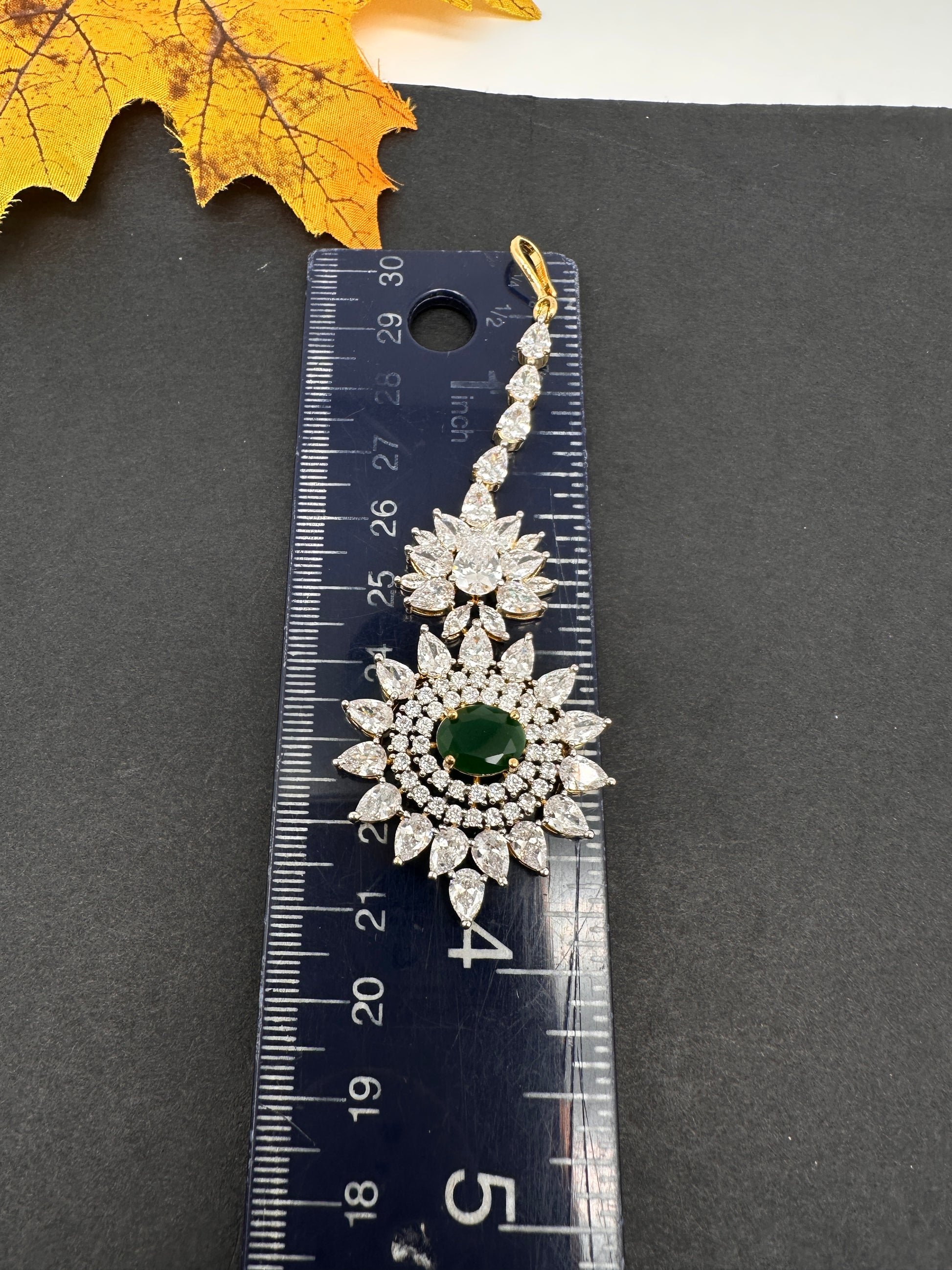 Emerald Green Diamond Finish  Maang tikka - 