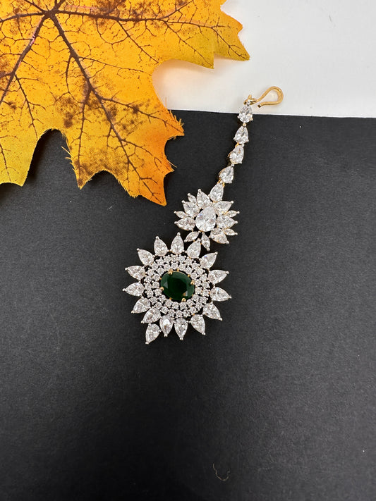Emerald Green Diamond Finish  Maang tikka - 