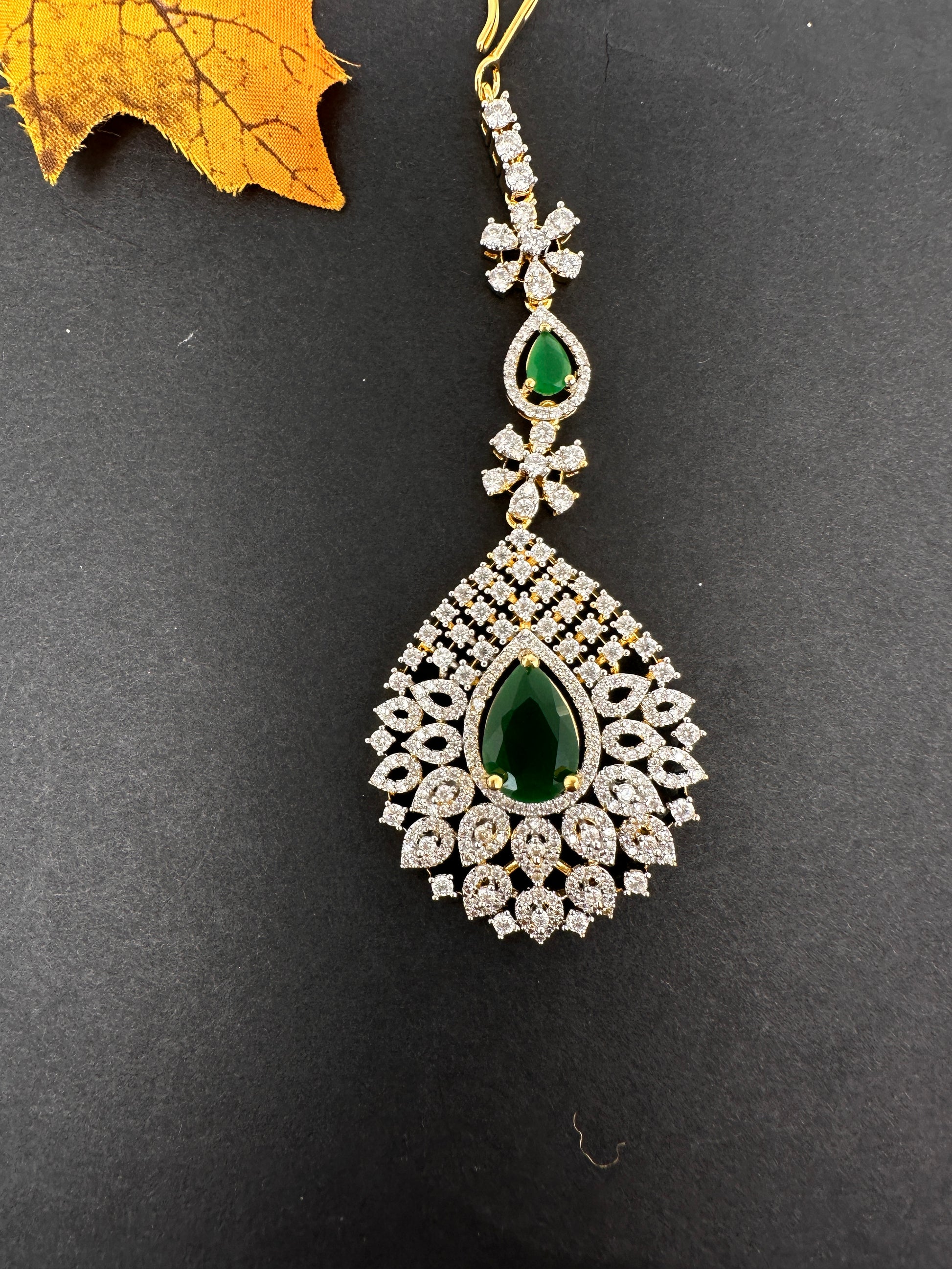 Emerald Green Diamond Finish  Maang tikka - 