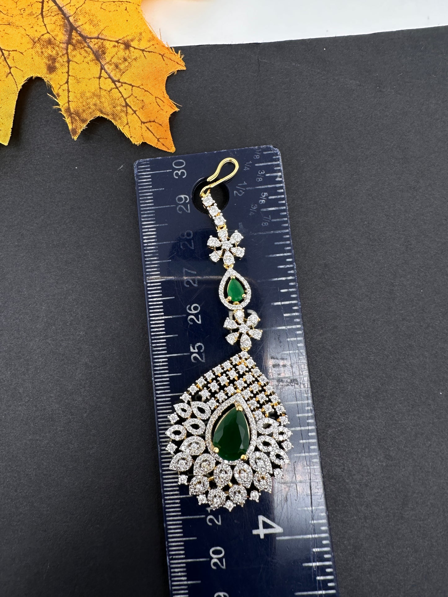 Emerald Green Diamond Finish  Maang tikka - 