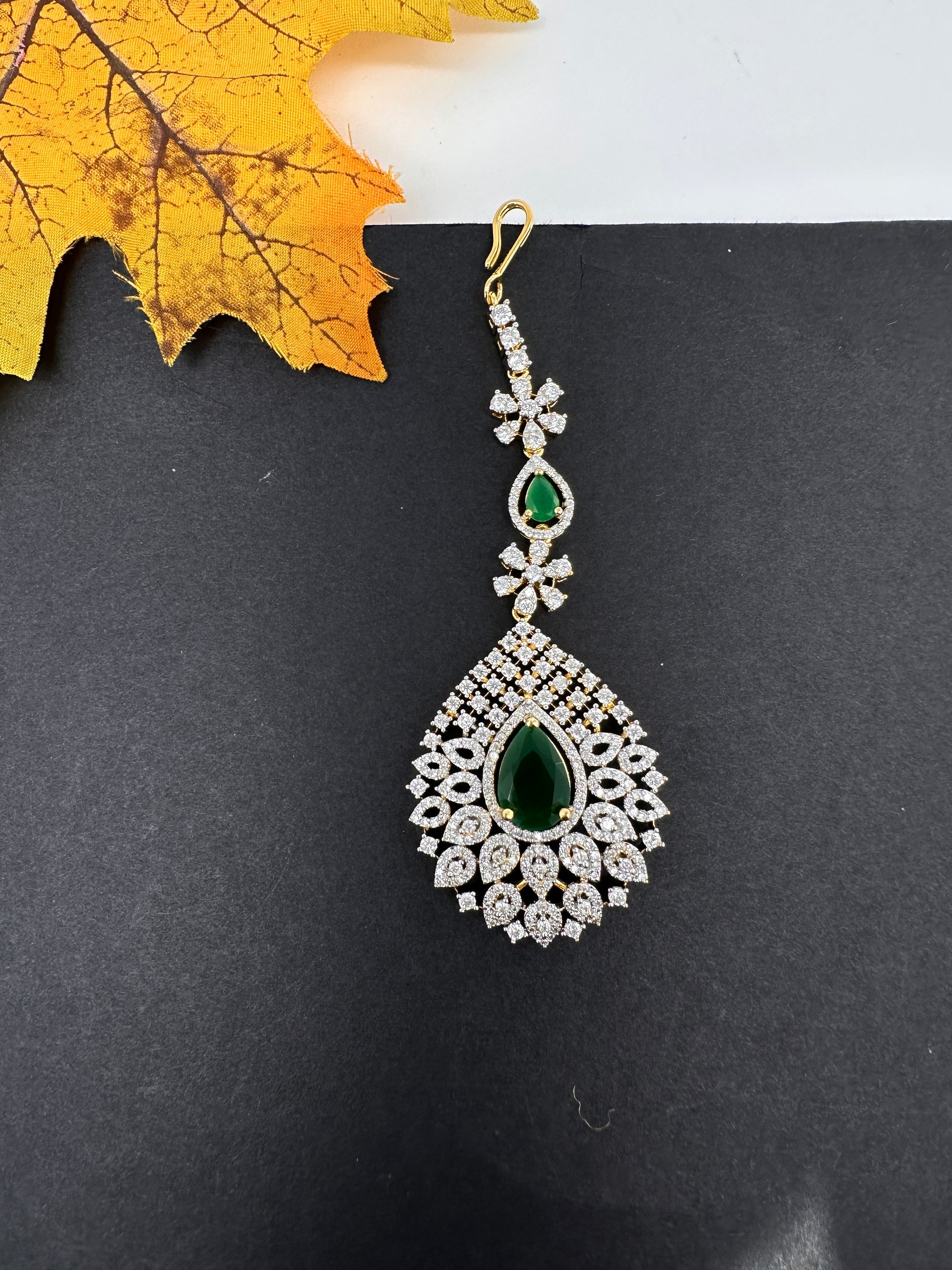 Emerald Green Diamond Finish  Maang tikka - 