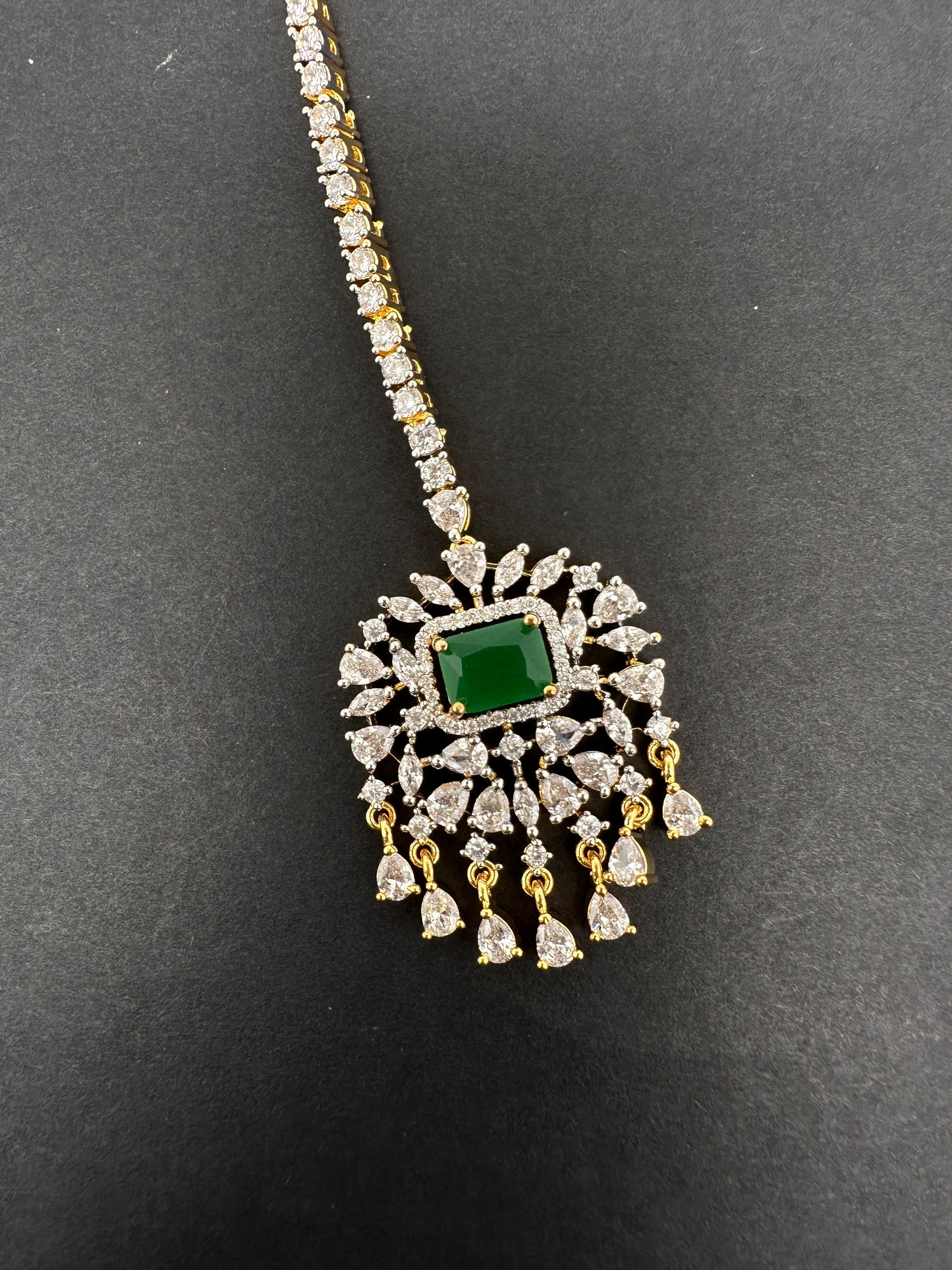 Emerald Green Diamond Finish  Maang tikka - 