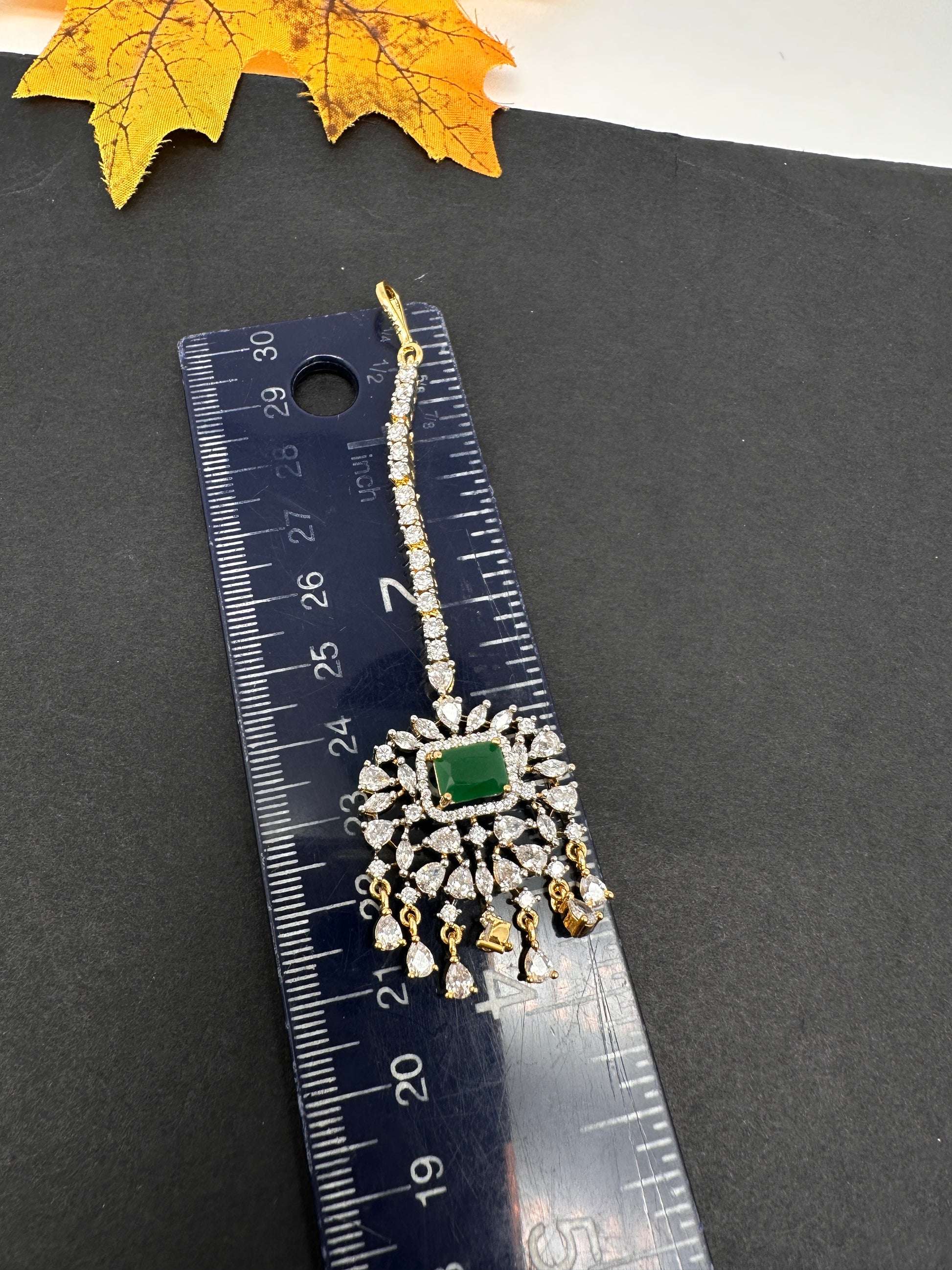 Emerald Green Diamond Finish  Maang tikka - 