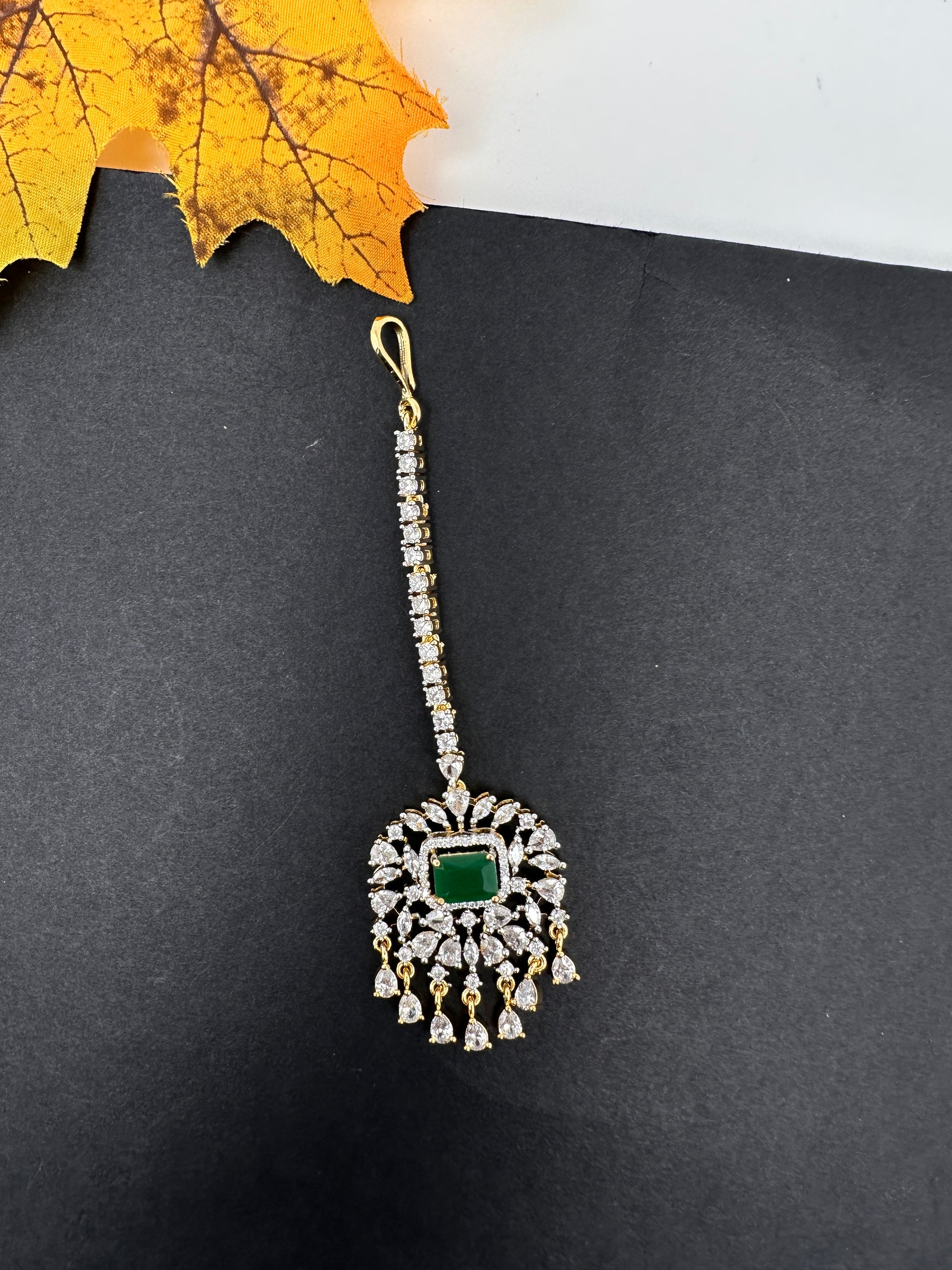Emerald Green Diamond Finish  Maang tikka - 