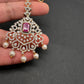 Diamond Finish Color Stone Maangteeka - Red
