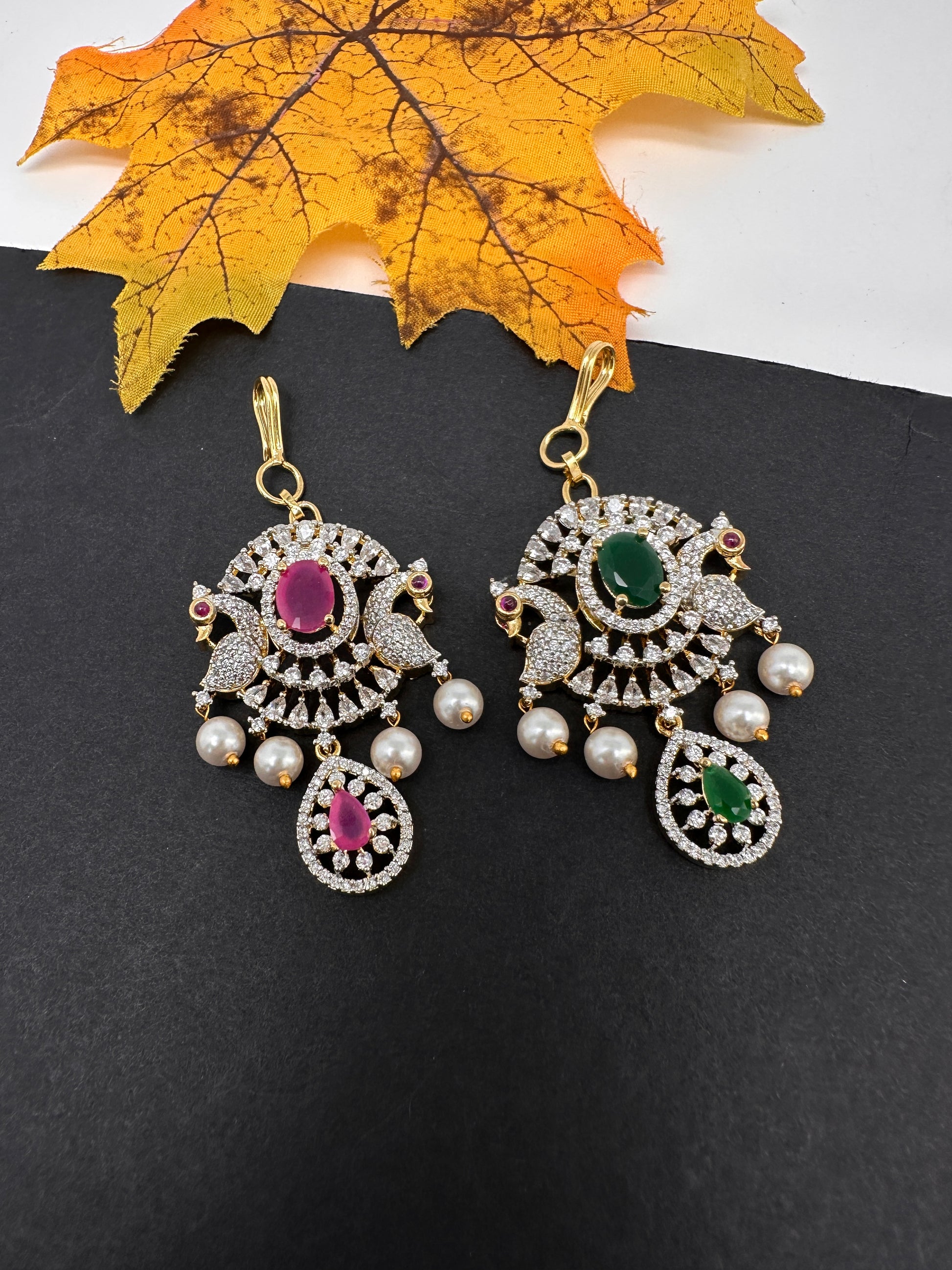 Diamond Finish Color Stone Maangteeka - Red