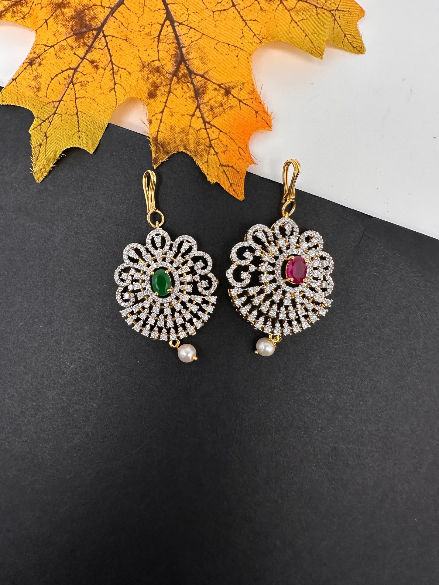 Diamond Finish Color Stone Maangteeka - Red