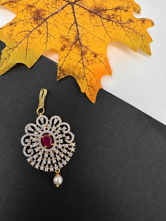 Diamond Finish Color Stone Maangteeka - Red