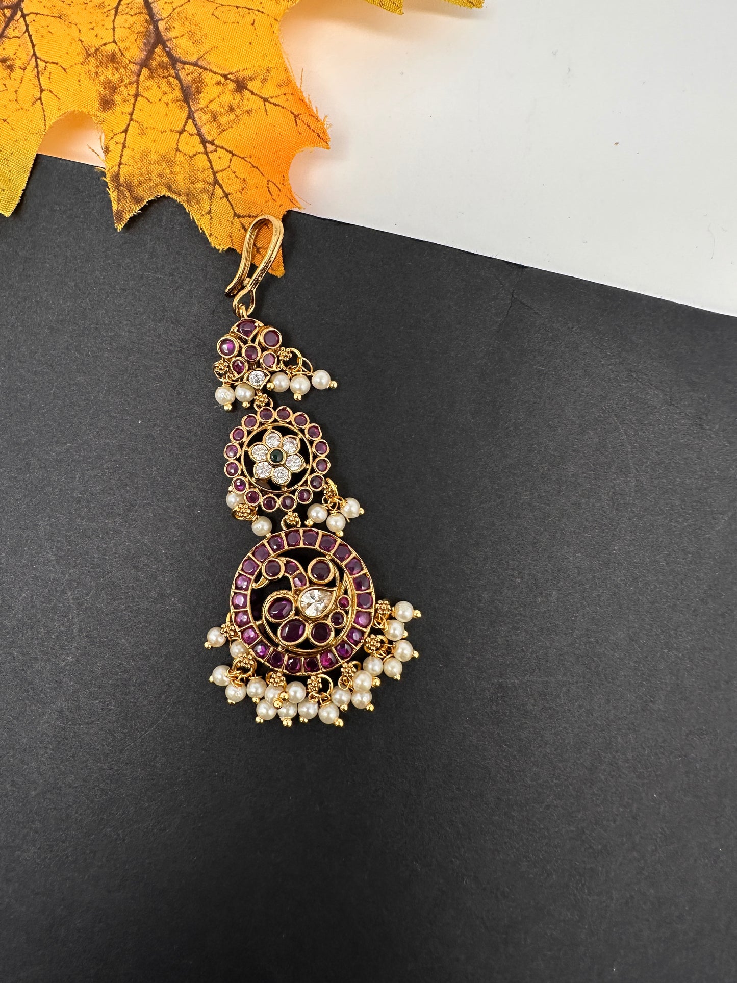 Matte Red Kemp Maang Tikka - 