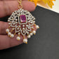 Diamond Finish Color Stone Maangteeka - Red