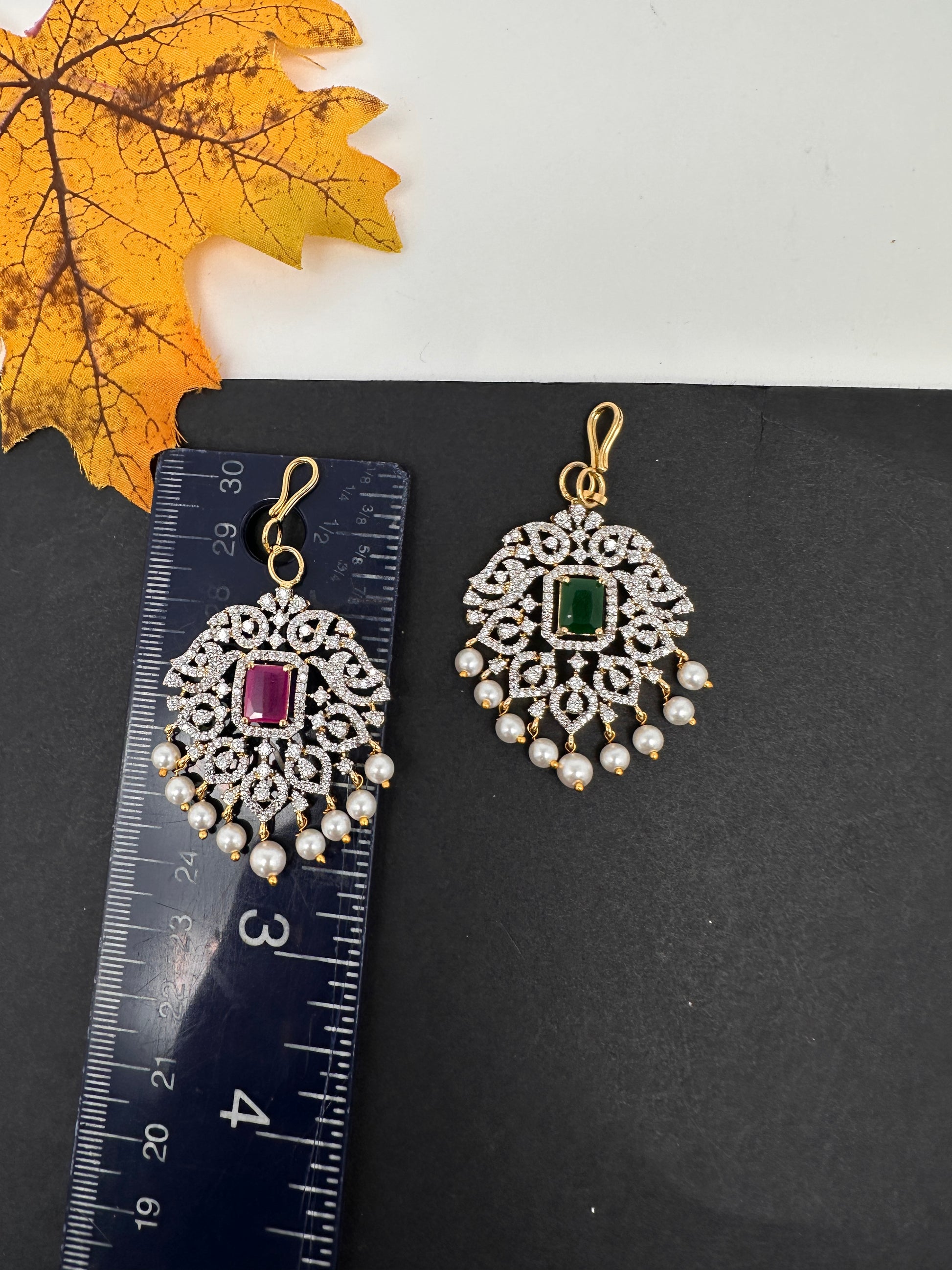 Diamond Finish Color Stone Maangteeka - Red