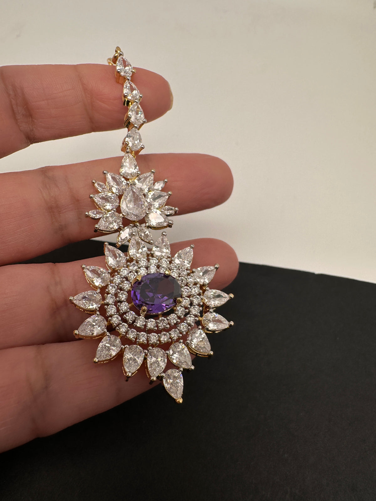 Diamond Finish  Maang tikka - Purple
