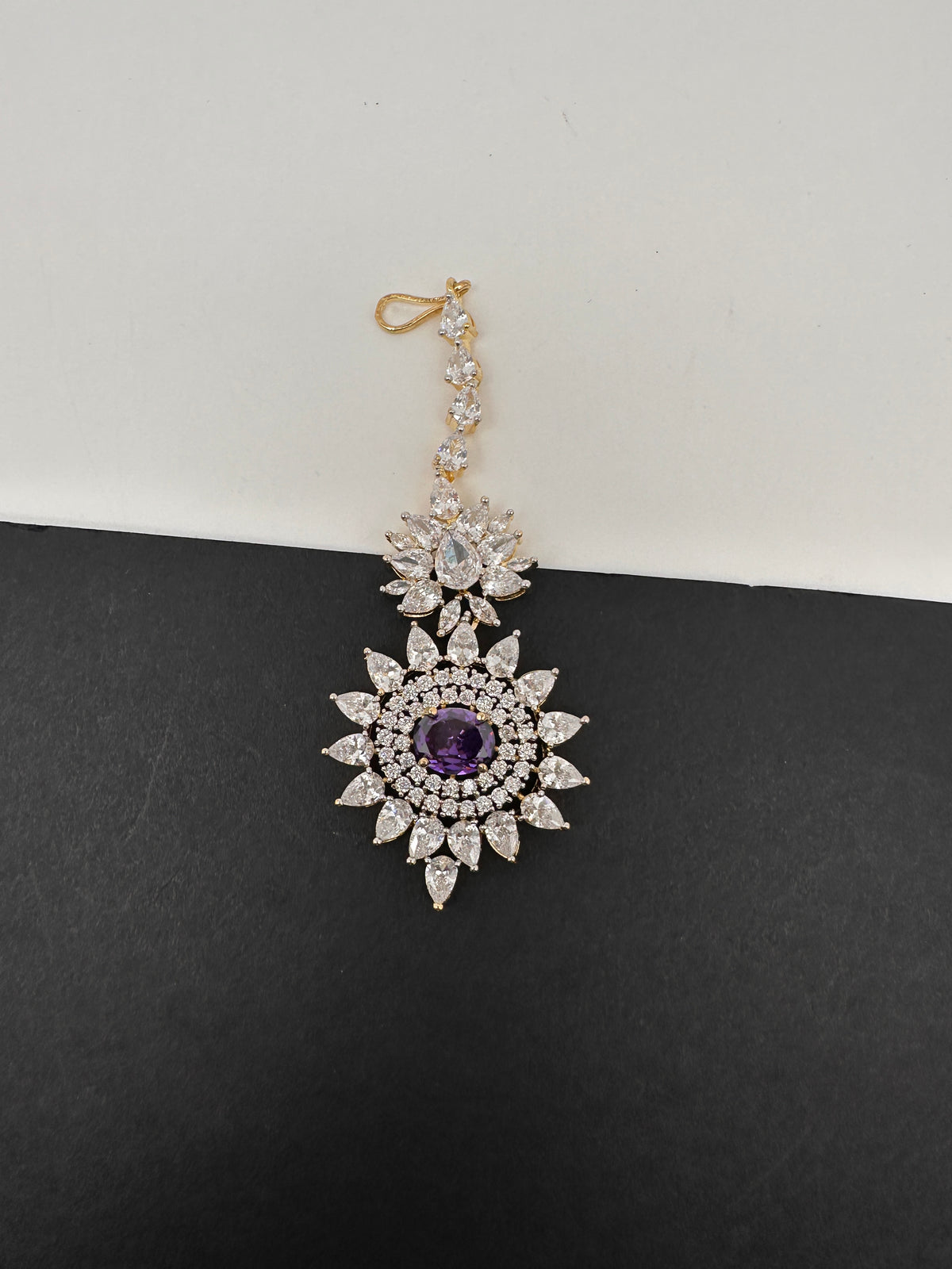 Diamond Finish  Maang tikka - Purple