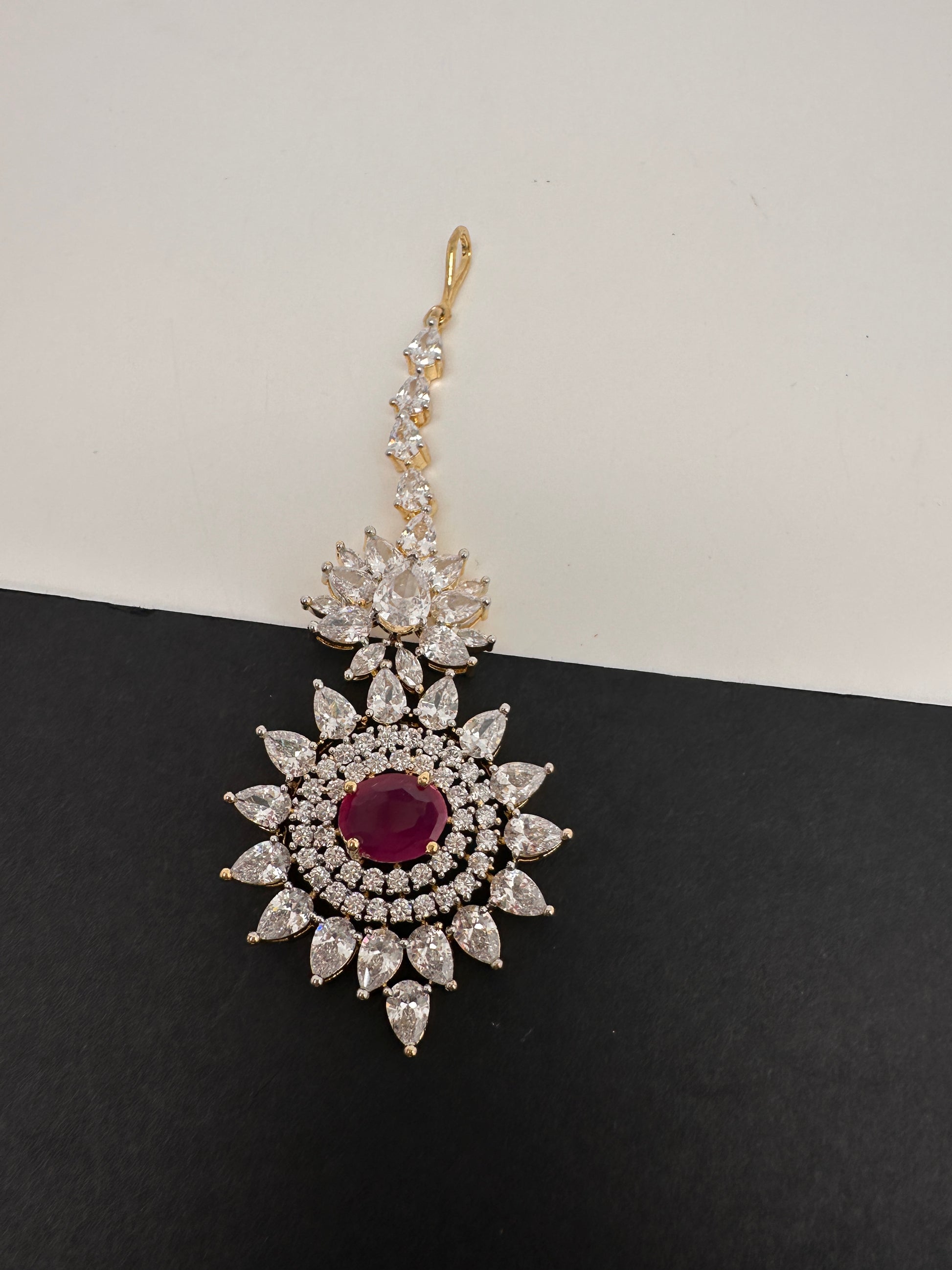 Diamond Finish  Maang tikka - Red