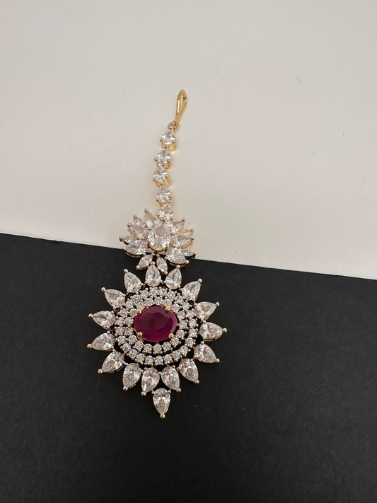 Diamond Finish  Maang tikka - Red