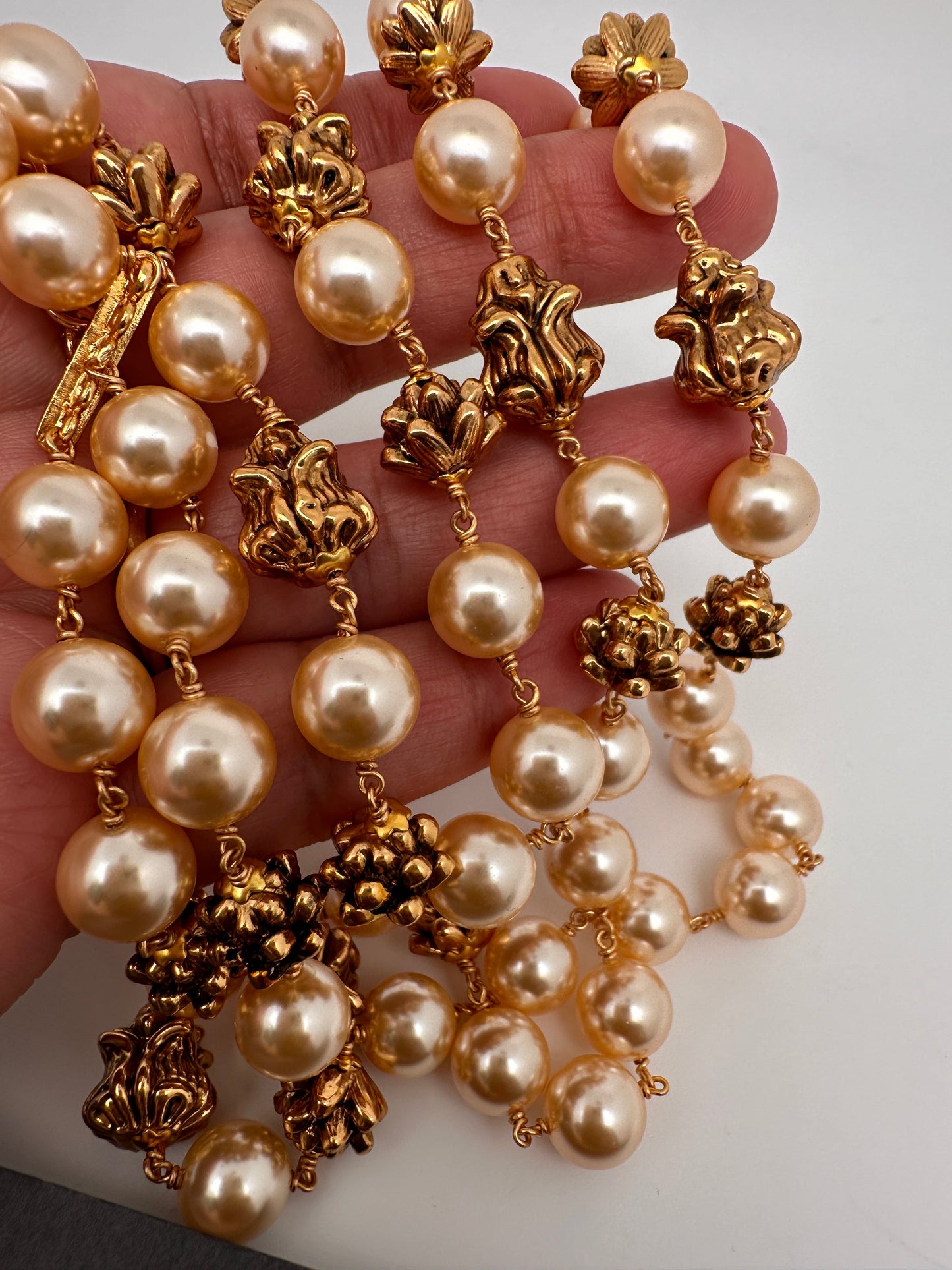 Golden Nakshi Ball Pearls Triple Layer Necklace