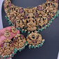 Goddess Lakshmi CZ Red Stone Matte Finish Neckline Nakshi Necklace Set