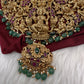 Goddess Lakshmi CZ Red Stone Matte Finish Neckline Nakshi Necklace Set