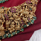 Goddess Lakshmi CZ Red Stone Matte Finish Neckline Nakshi Necklace Set
