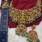 Goddess Lakshmi CZ Red Stone Matte Finish Neckline Nakshi Necklace Set
