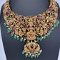 Goddess Lakshmi CZ Red Stone Matte Finish Neckline Nakshi Necklace Set