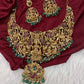 Goddess Lakshmi CZ Red Stone Matte Finish Neckline Nakshi Necklace Set
