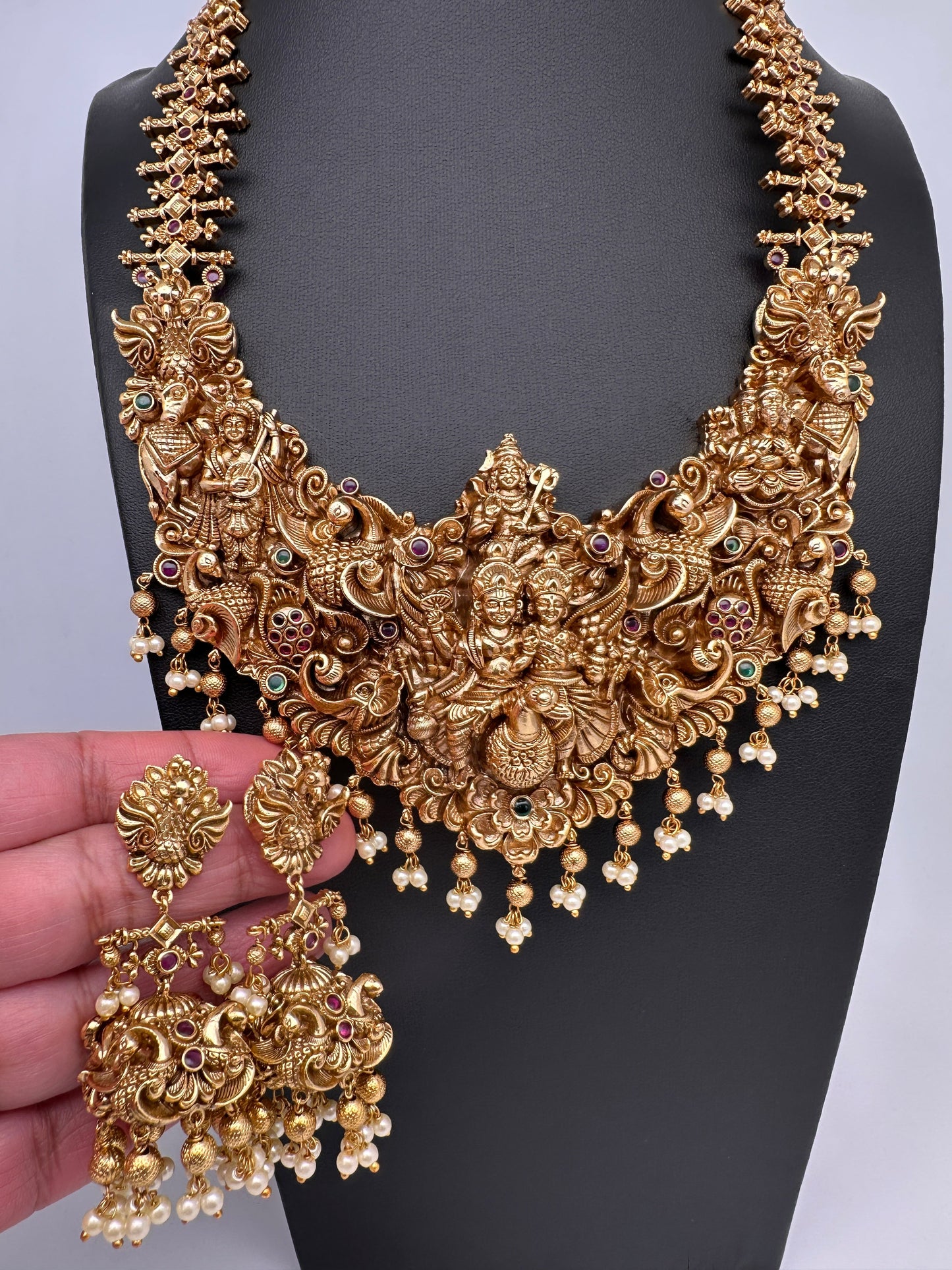 Peacock Goddess Matte Finish Short Nakshi Necklace