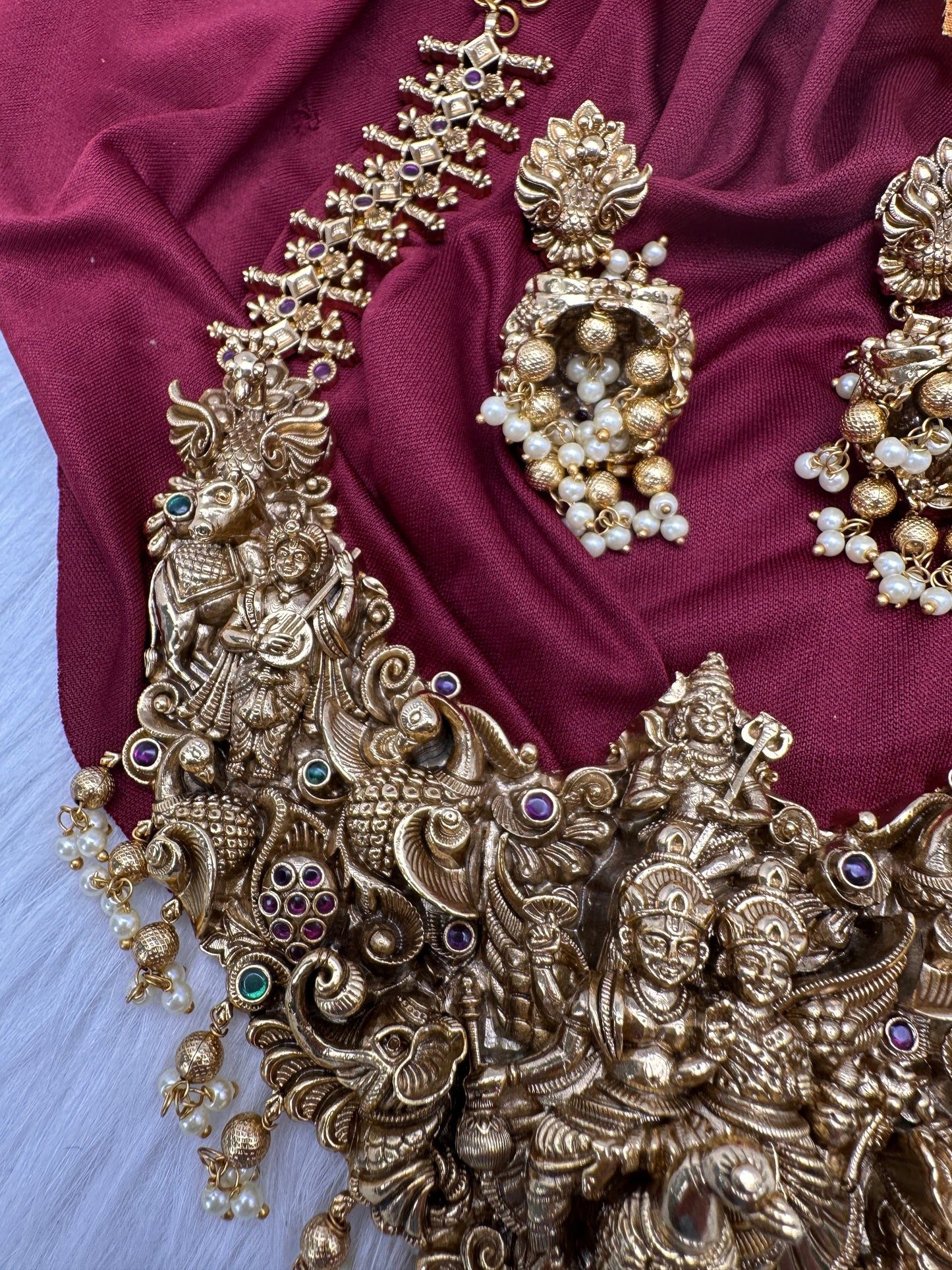 Peacock Goddess Matte Finish Short Nakshi Necklace