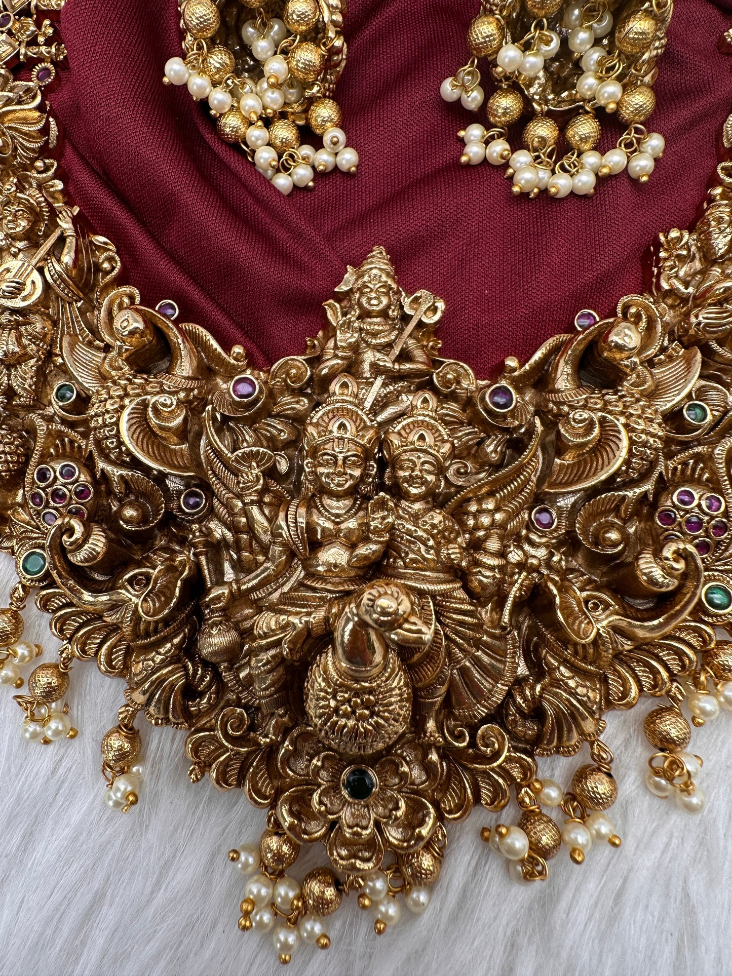 Peacock Goddess Matte Finish Short Nakshi Necklace