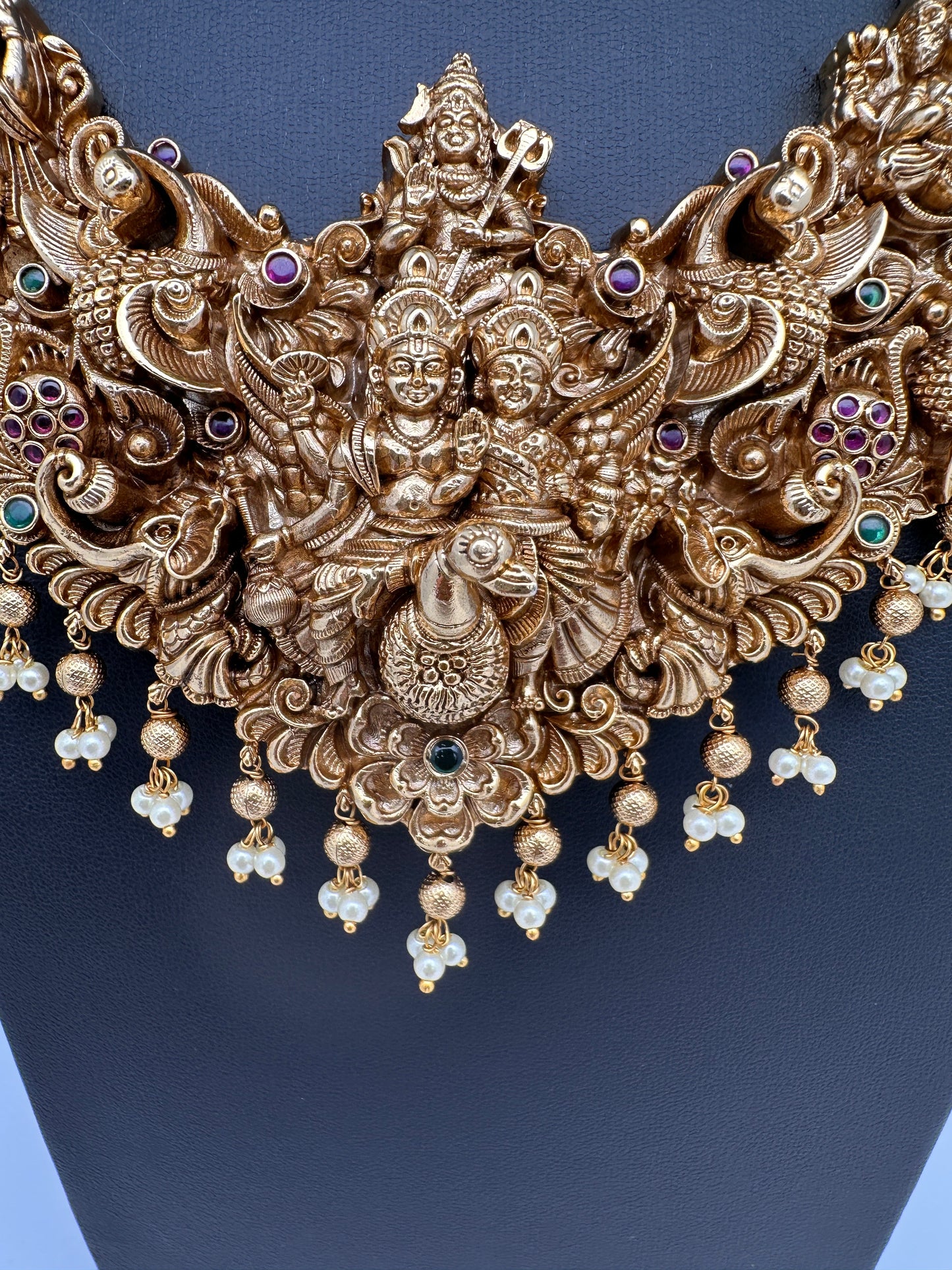 Peacock Goddess Matte Finish Short Nakshi Necklace