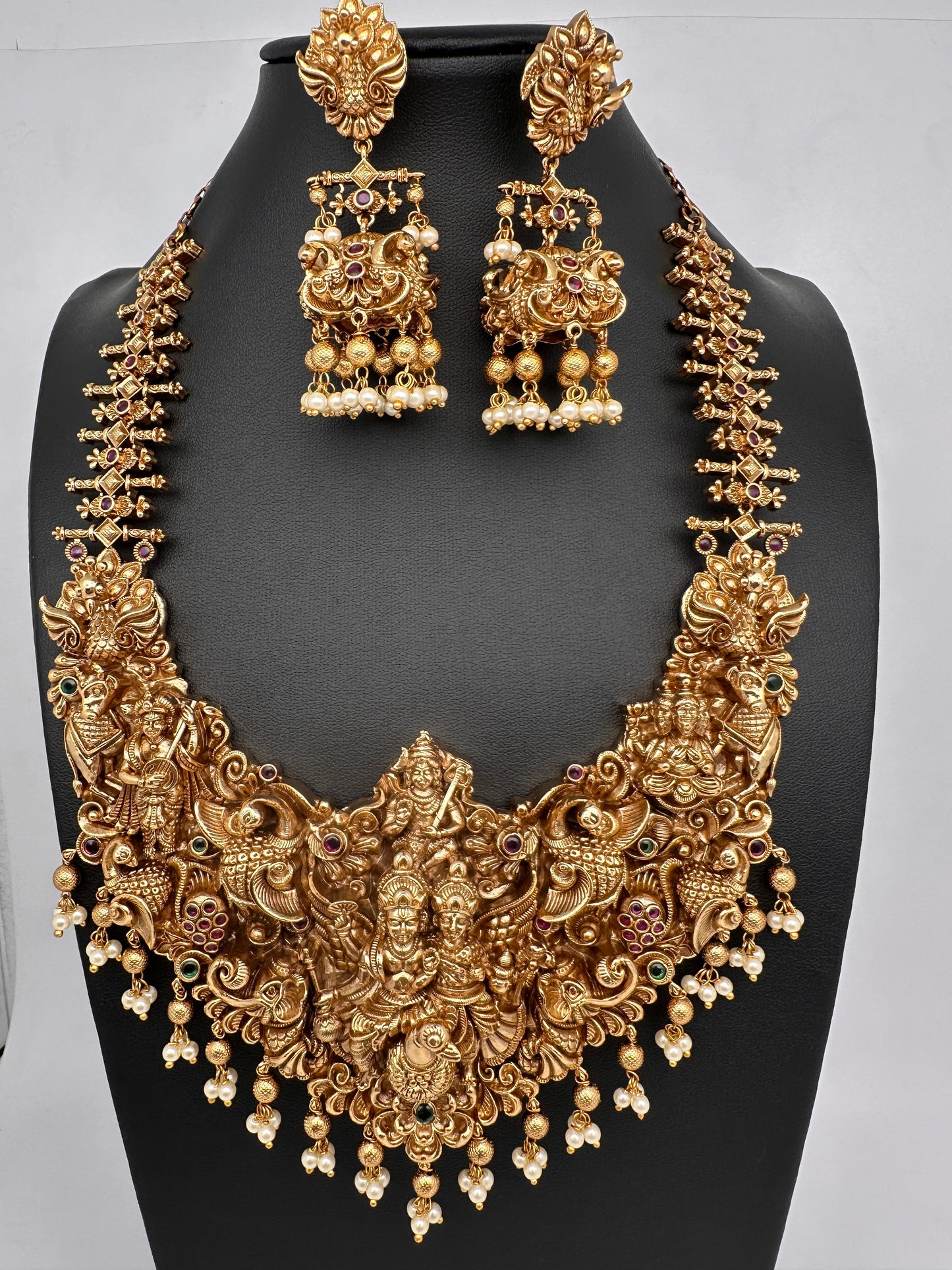 Peacock Goddess Matte Finish Short Nakshi Necklace