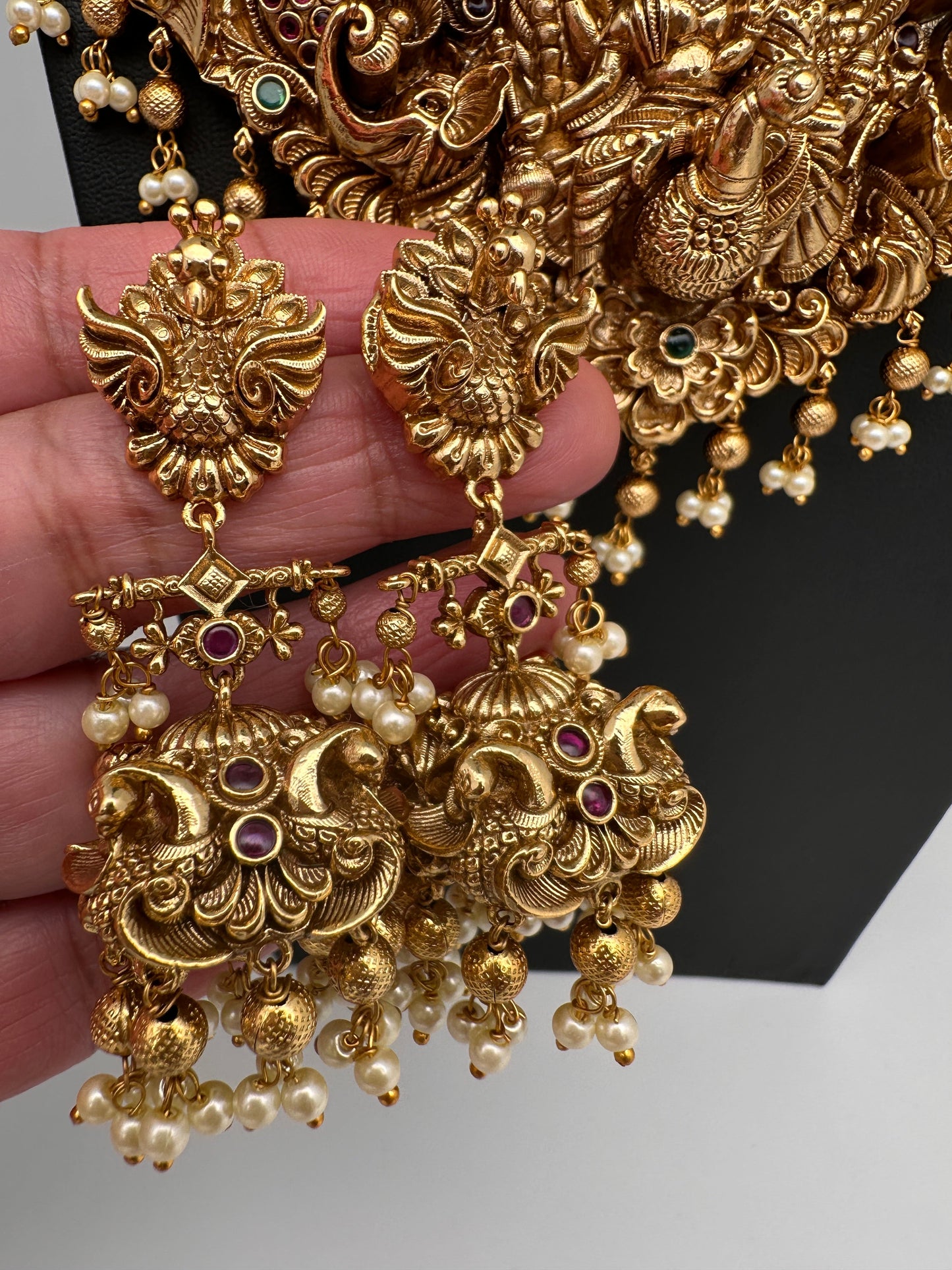 Peacock Goddess Matte Finish Short Nakshi Necklace