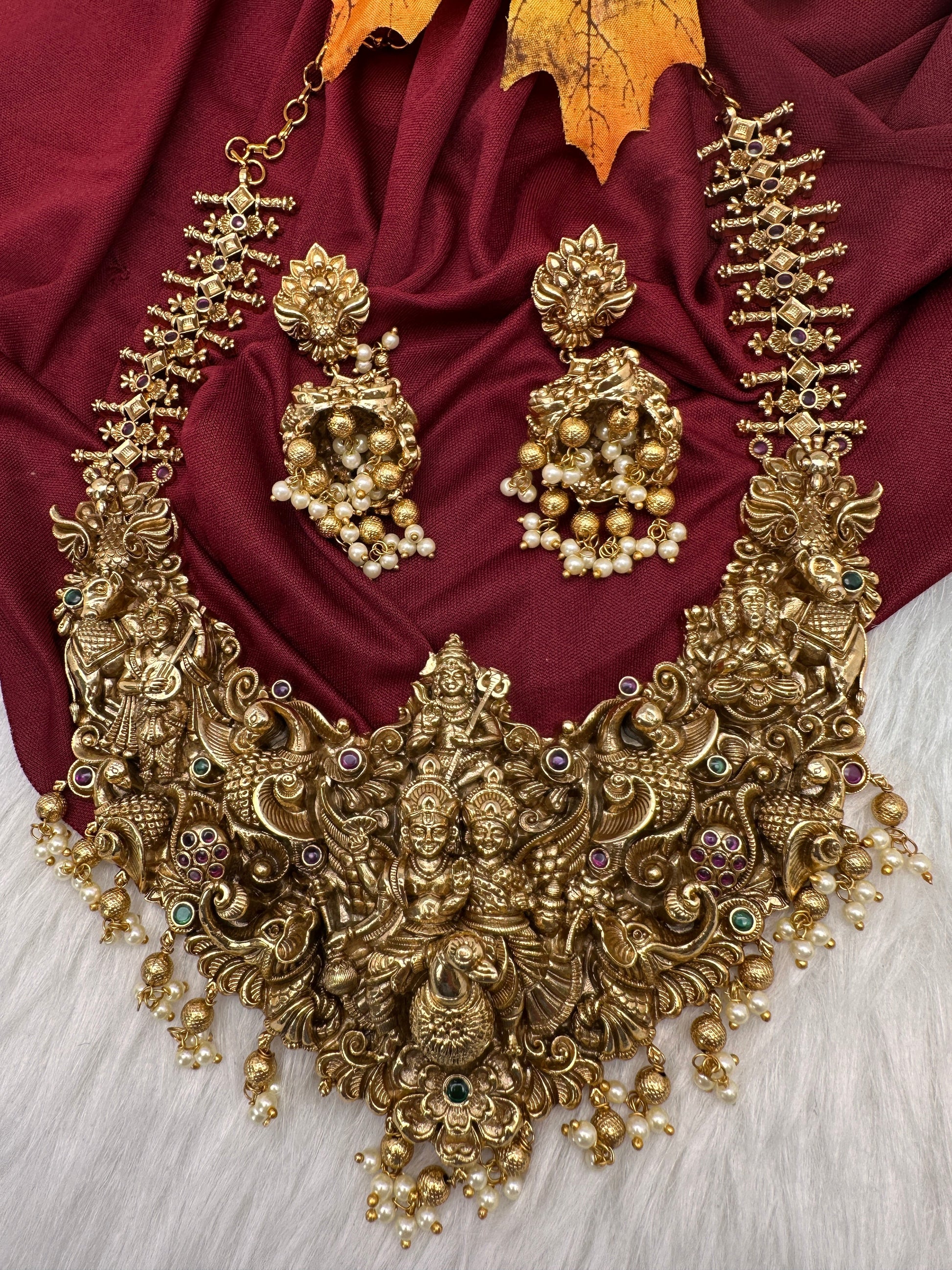 Peacock Goddess Matte Finish Short Nakshi Necklace