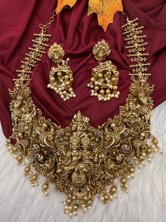 Peacock Goddess Matte Finish Short Nakshi Necklace