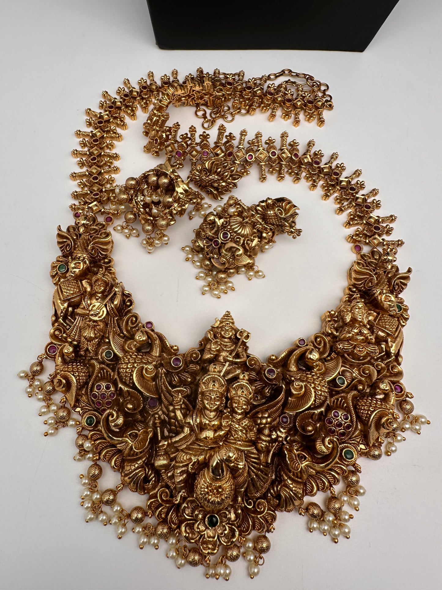 Peacock Goddess Matte Finish Long Nakshi Necklace