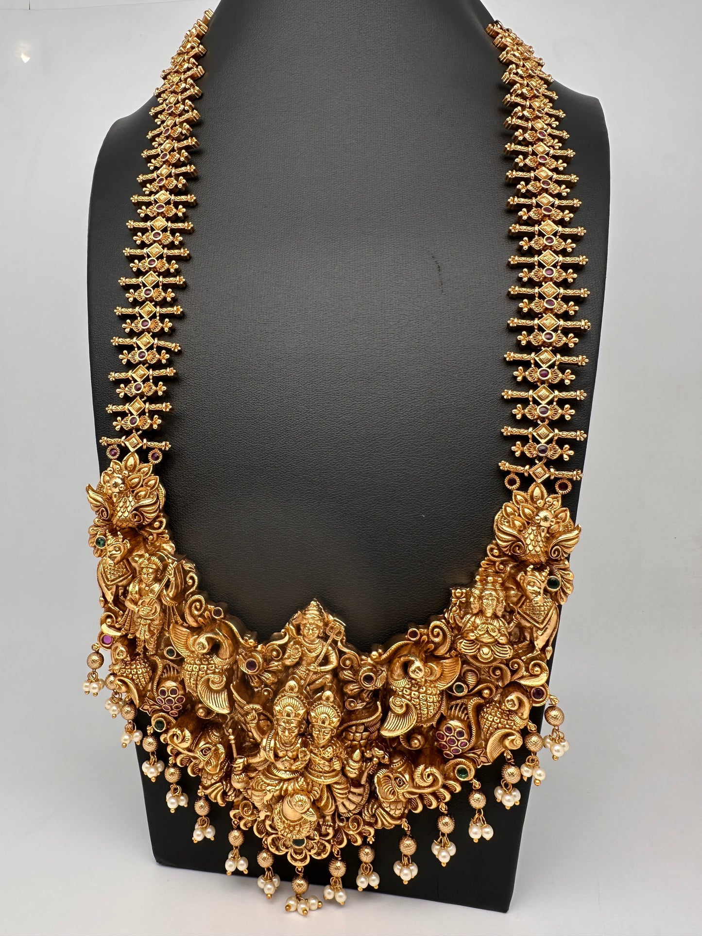 Peacock Goddess Matte Finish Long Nakshi Necklace