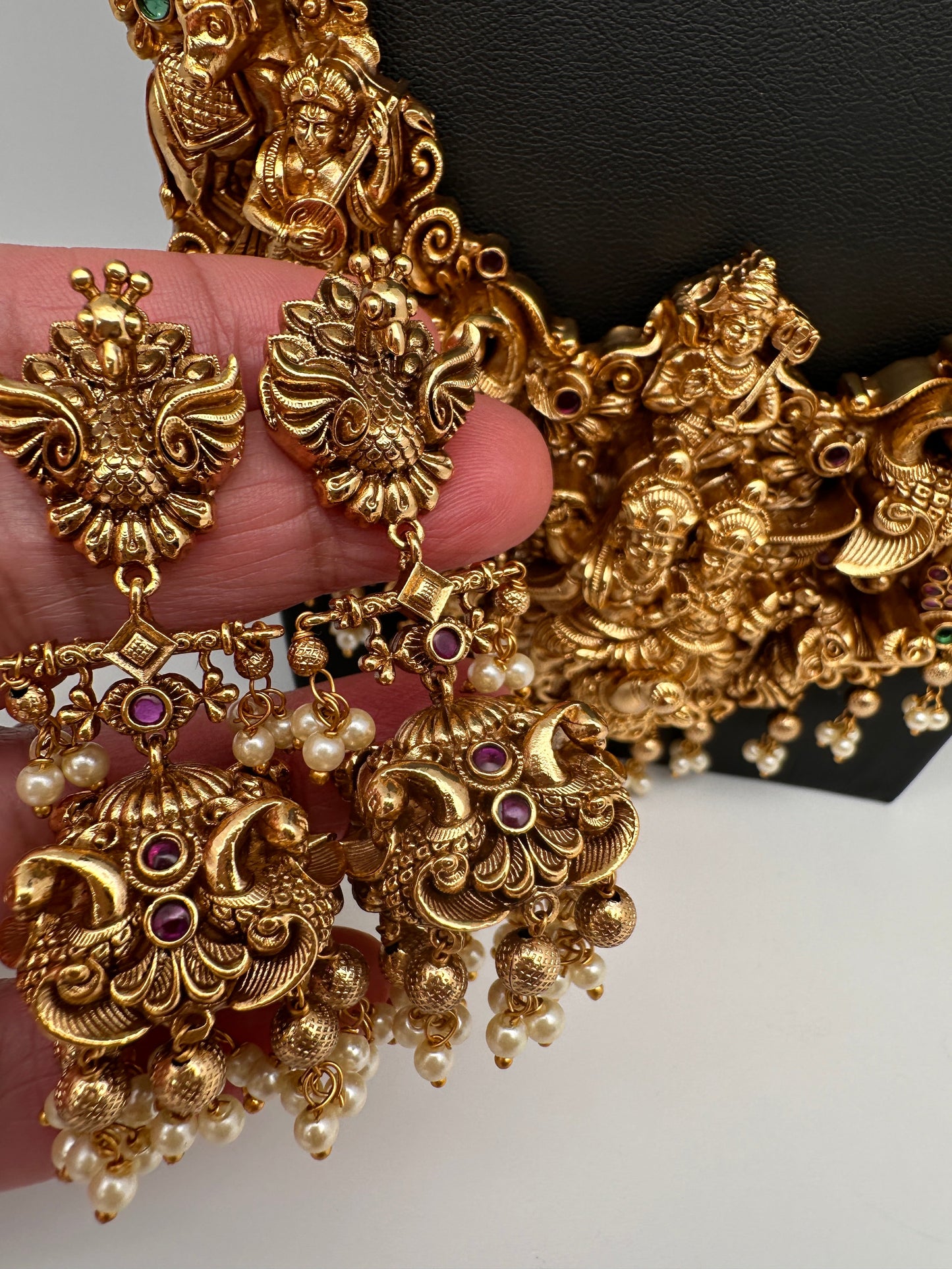 Peacock Goddess Matte Finish Long Nakshi Necklace