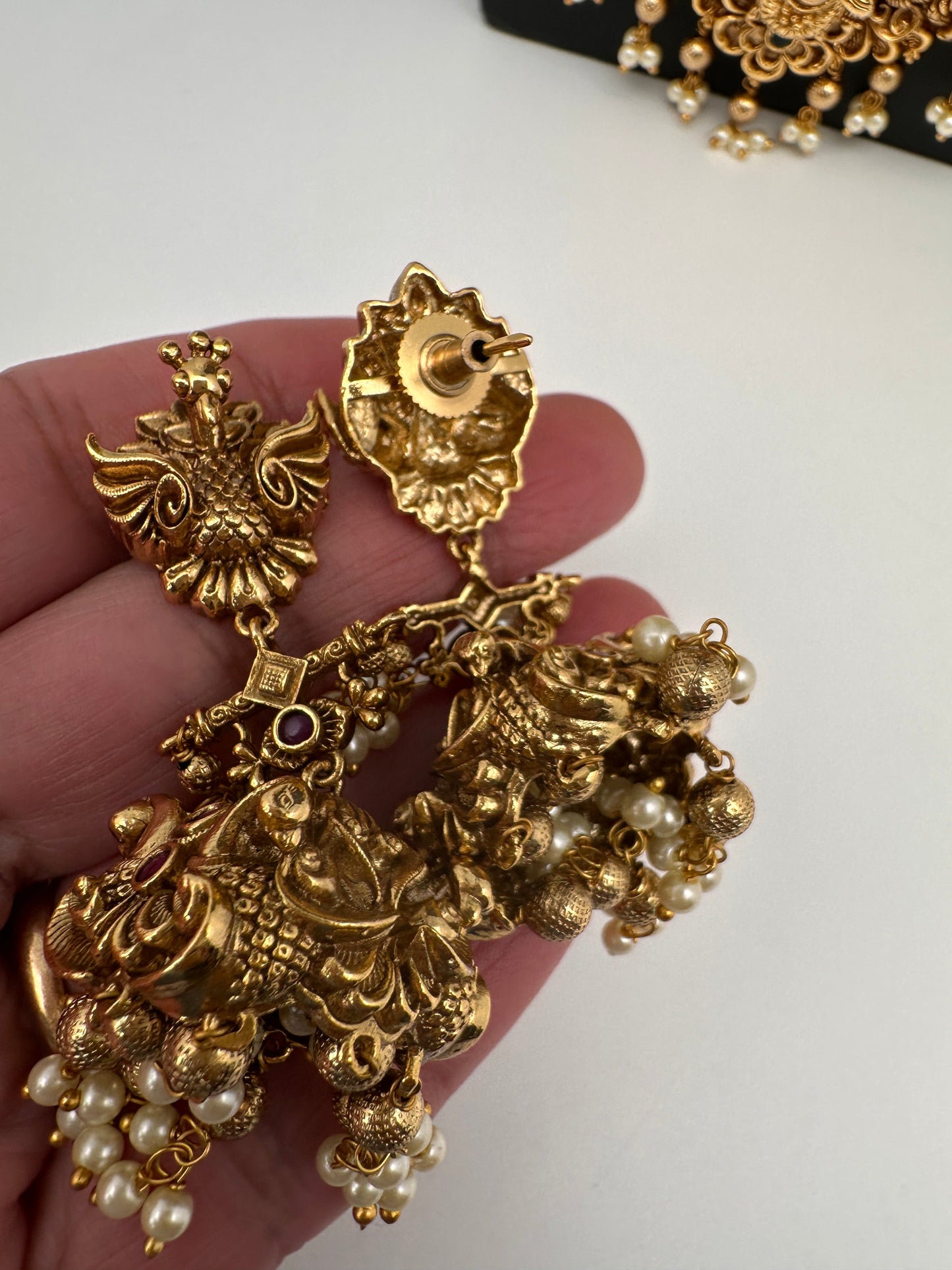 Peacock Goddess Matte Finish Long Nakshi Necklace